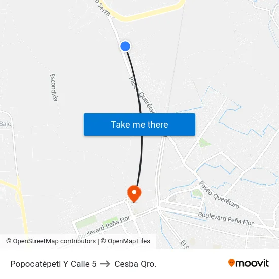 Popocatépetl Y Calle 5 to Cesba Qro. map