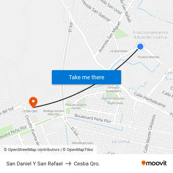 San Daniel Y San Rafael to Cesba Qro. map