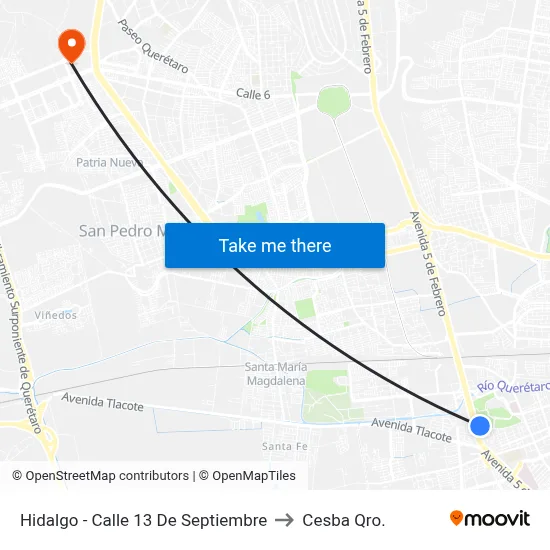 Hidalgo - Calle 13 De Septiembre to Cesba Qro. map