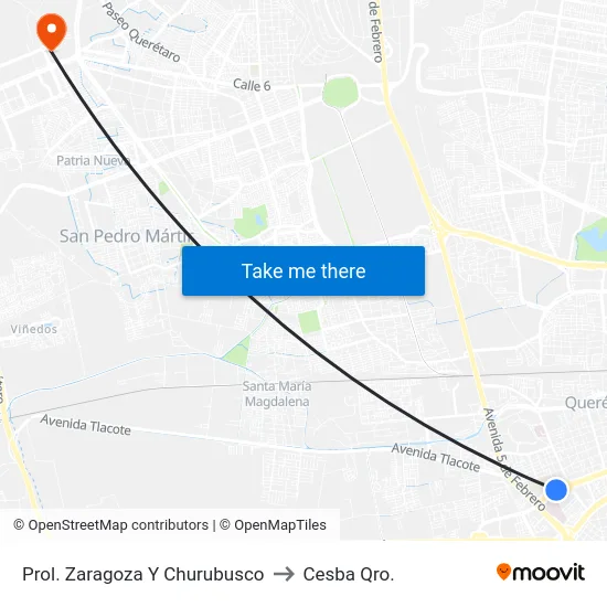 Prol. Zaragoza Y Churubusco to Cesba Qro. map