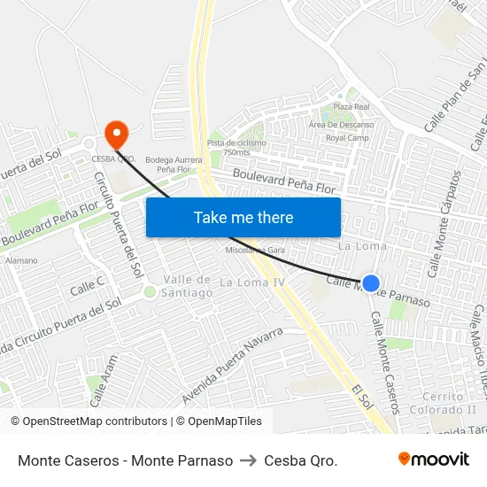 Monte Caseros - Monte Parnaso to Cesba Qro. map