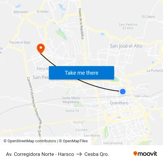 Av. Corregidora Norte - Harsco to Cesba Qro. map