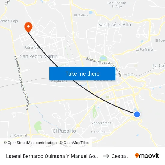 Lateral Bernardo Quintana Y Manuel Gomez Morin to Cesba Qro. map