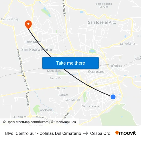 Blvd. Centro Sur - Colinas Del Cimatario to Cesba Qro. map