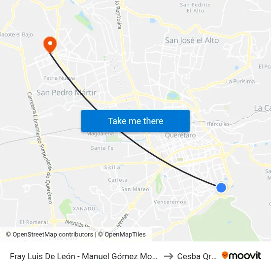 Fray Luis De León - Manuel Gómez Morín to Cesba Qro. map