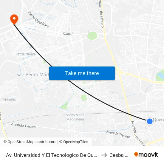 Av. Universidad Y El Tecnologico De Queretaro to Cesba Qro. map