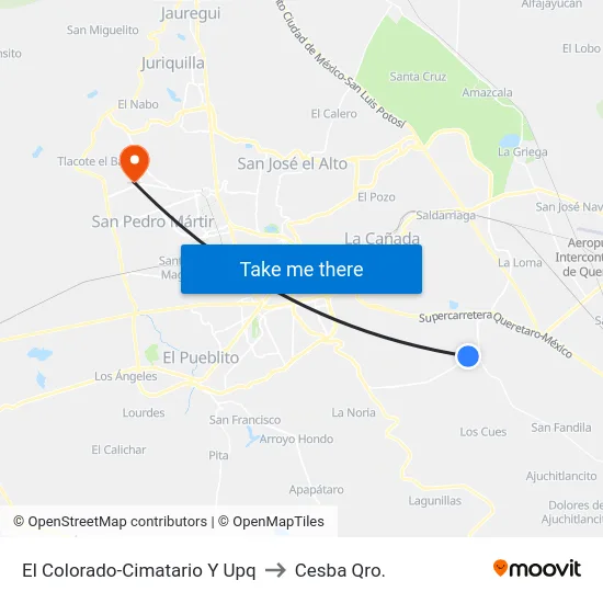 El Colorado-Cimatario Y Upq to Cesba Qro. map