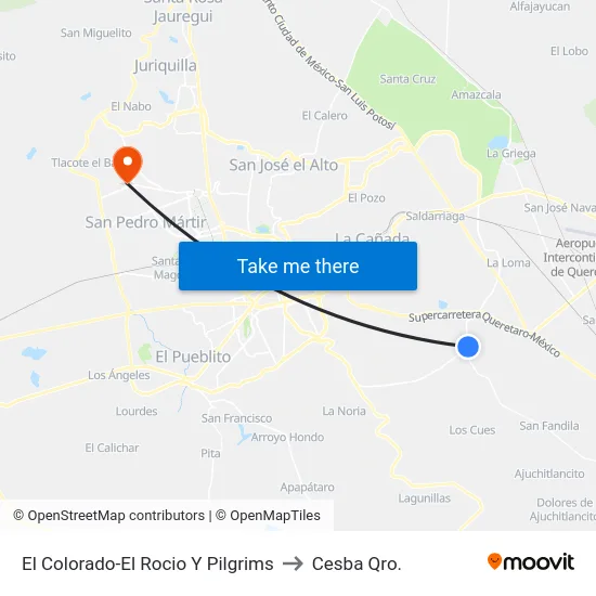 El Colorado-El Rocio Y Pilgrims to Cesba Qro. map