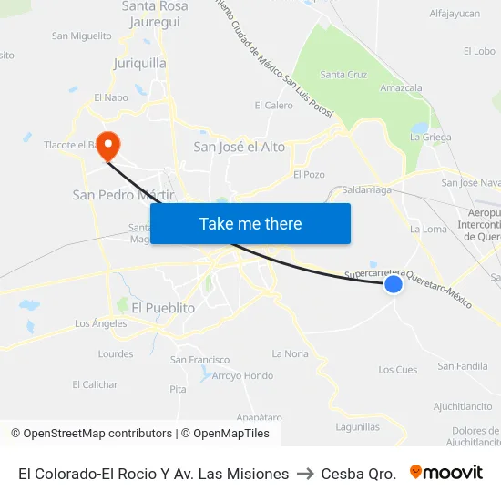 El Colorado-El Rocio Y Av. Las Misiones to Cesba Qro. map