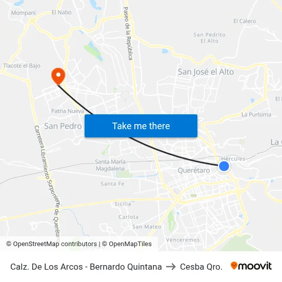 Calz. De Los Arcos - Bernardo Quintana to Cesba Qro. map