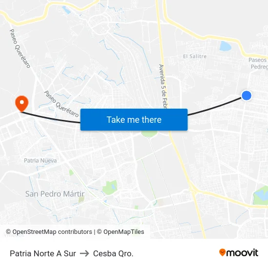 Patria Norte A Sur to Cesba Qro. map