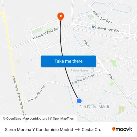 Sierra Morena Y Condominio Madrid to Cesba Qro. map