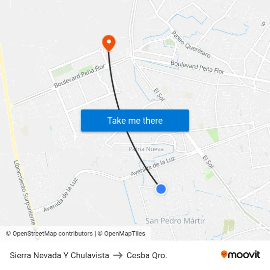 Sierra Nevada Y Chulavista to Cesba Qro. map