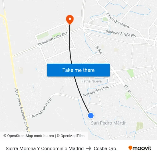 Sierra Morena Y Condominio Madrid to Cesba Qro. map