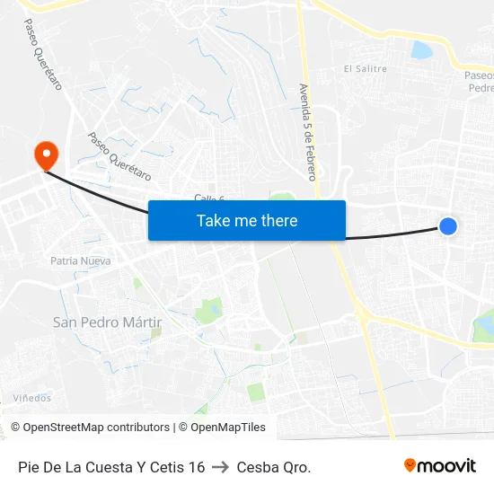 Pie De La Cuesta Y Cetis 16 to Cesba Qro. map