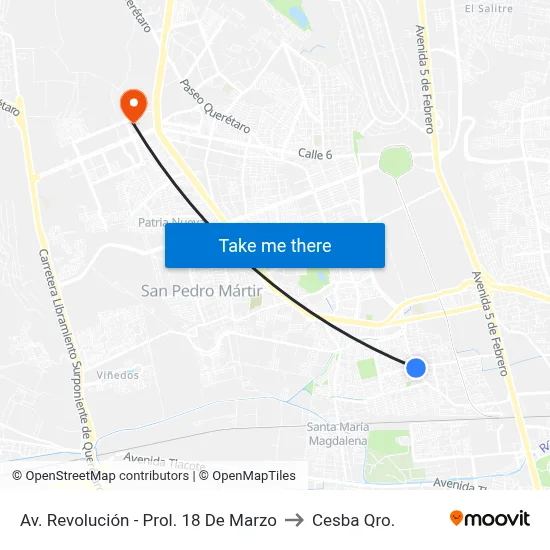 Av. Revolución - Prol. 18 De Marzo to Cesba Qro. map