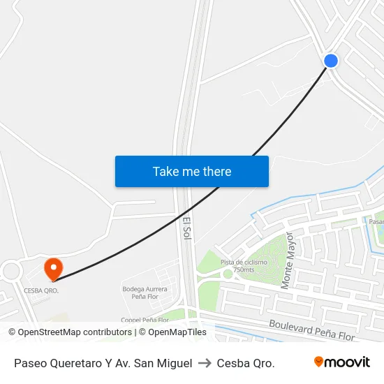 Paseo Queretaro Y Av. San Miguel to Cesba Qro. map