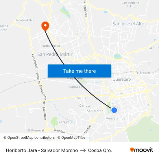 Heriberto Jara - Salvador Moreno to Cesba Qro. map