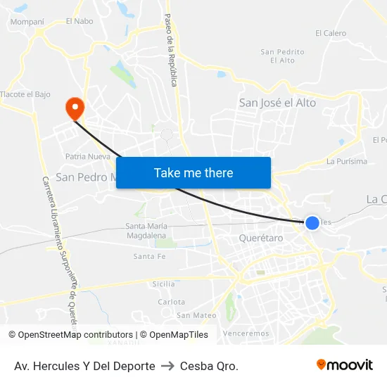 Av. Hercules Y Del Deporte to Cesba Qro. map