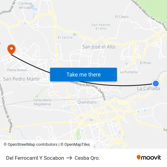 Del Ferrocarril Y Socabon to Cesba Qro. map