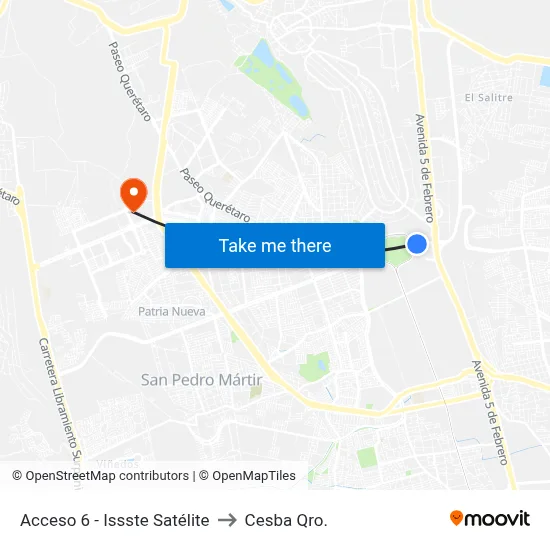 Acceso 6 - Issste Satélite to Cesba Qro. map