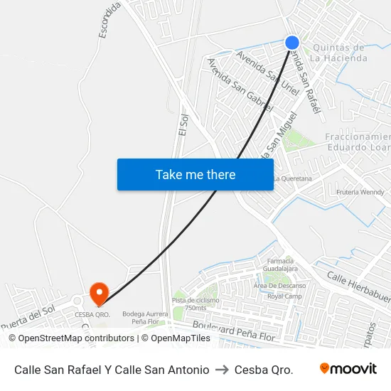 Calle San Rafael Y Calle San Antonio to Cesba Qro. map