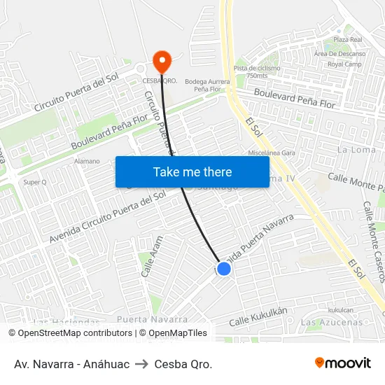 Av. Navarra - Anáhuac to Cesba Qro. map