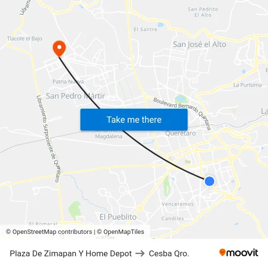 Plaza De Zimapan Y Home Depot to Cesba Qro. map