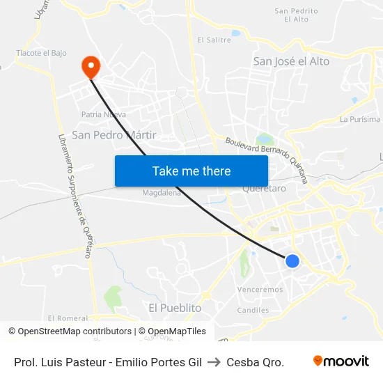 Prol. Luis Pasteur - Emilio Portes Gil to Cesba Qro. map