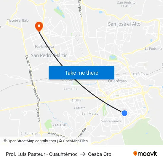 Prol. Luis Pasteur - Cuauhtémoc to Cesba Qro. map