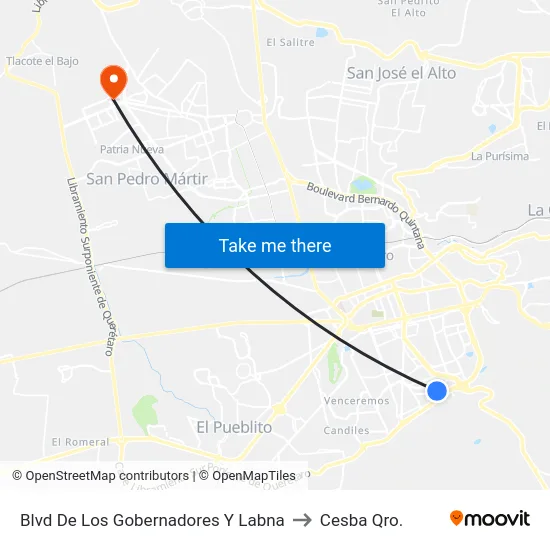 Blvd De Los Gobernadores Y Labna to Cesba Qro. map