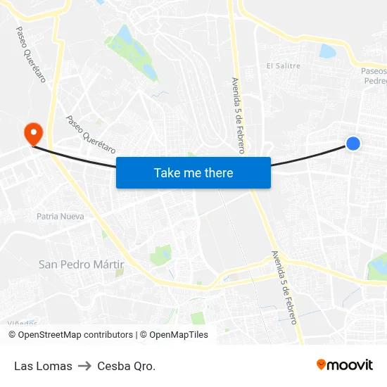 Las Lomas to Cesba Qro. map