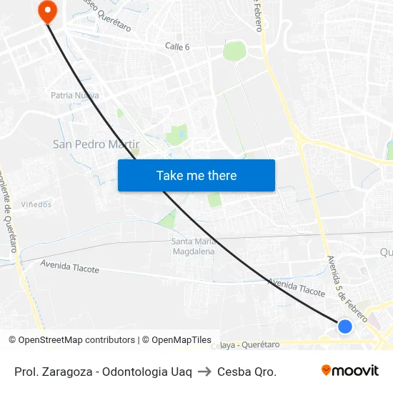 Prol. Zaragoza - Odontologia Uaq to Cesba Qro. map