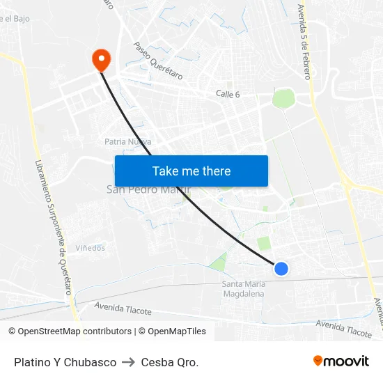 Platino Y Chubasco to Cesba Qro. map