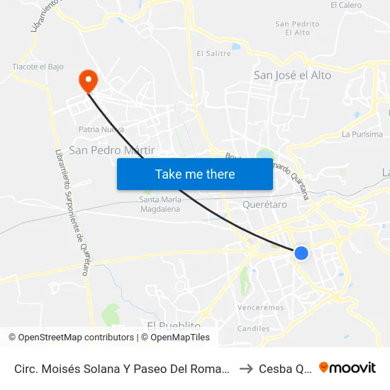 Circ. Moisés Solana Y Paseo Del Romancero to Cesba Qro. map