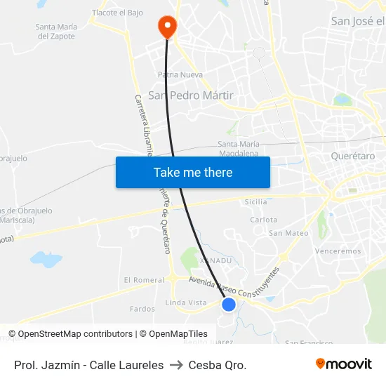 Prol. Jazmín - Calle Laureles to Cesba Qro. map