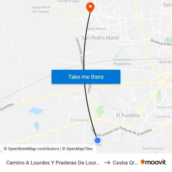 Camino A Lourdes Y Praderas De Lourdes to Cesba Qro. map
