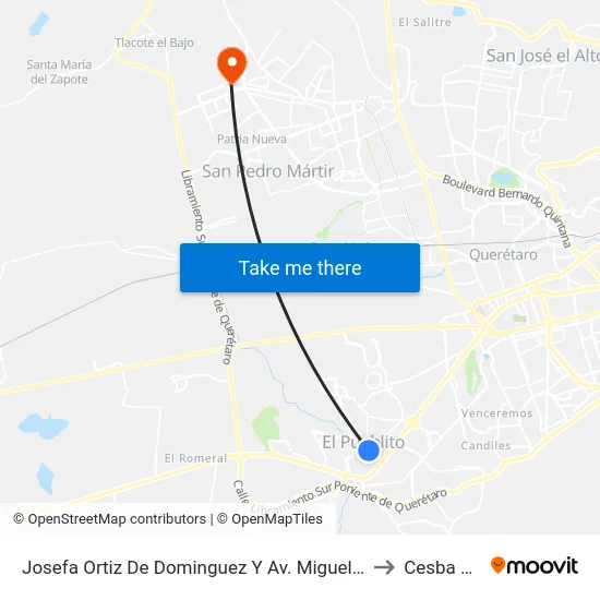 Josefa Ortiz De Dominguez Y Av. Miguel Hidalgo to Cesba Qro. map