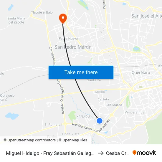 Miguel Hidalgo - Fray Sebastián Gallegos to Cesba Qro. map