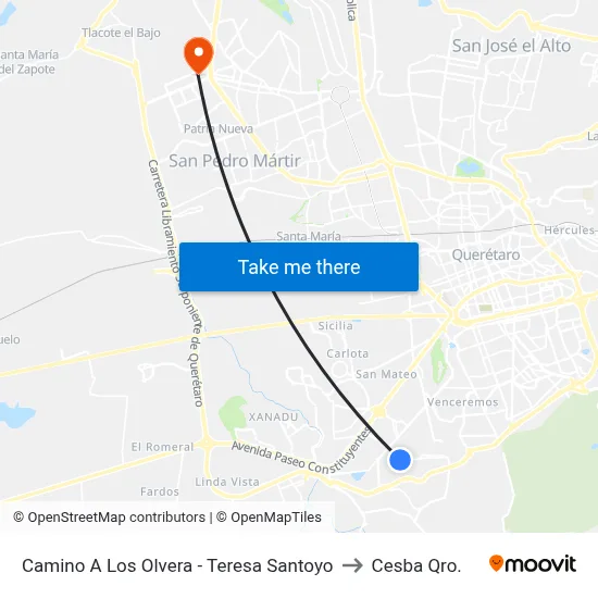 Camino A Los Olvera - Teresa Santoyo to Cesba Qro. map