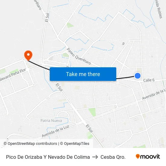 Pico De Orizaba Y Nevado De Colima to Cesba Qro. map