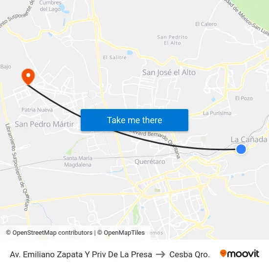 Av. Emiliano Zapata Y Priv De La Presa to Cesba Qro. map