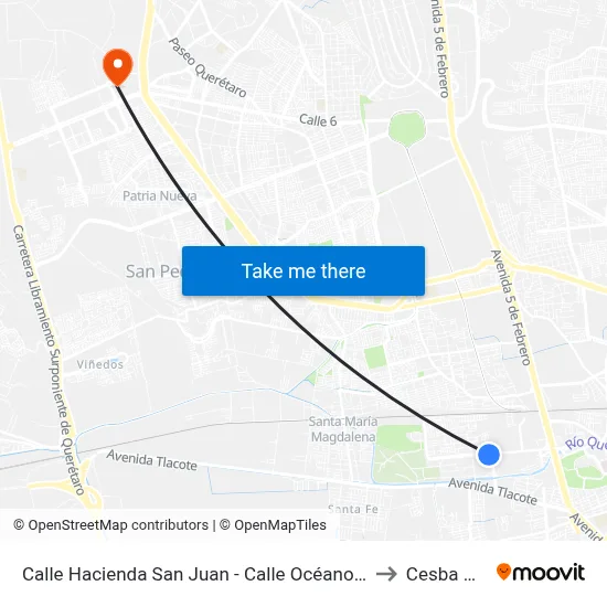 Calle Hacienda San Juan - Calle Océano Índico to Cesba Qro. map