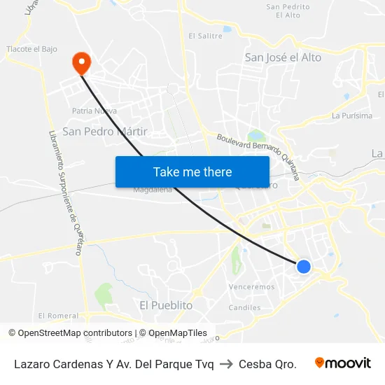 Lazaro Cardenas Y Av. Del Parque Tvq to Cesba Qro. map