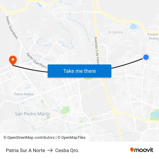 Patria Sur A Norte to Cesba Qro. map