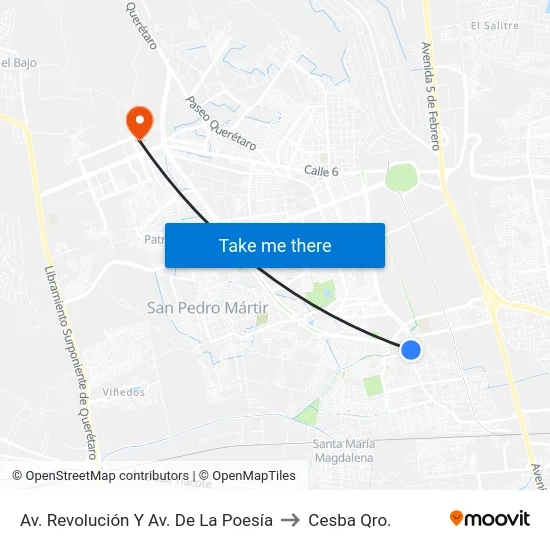 Av. Revolución Y Av. De La Poesía to Cesba Qro. map
