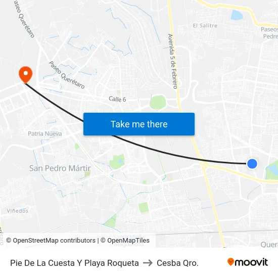 Playa Roqueta to Cesba Qro. map