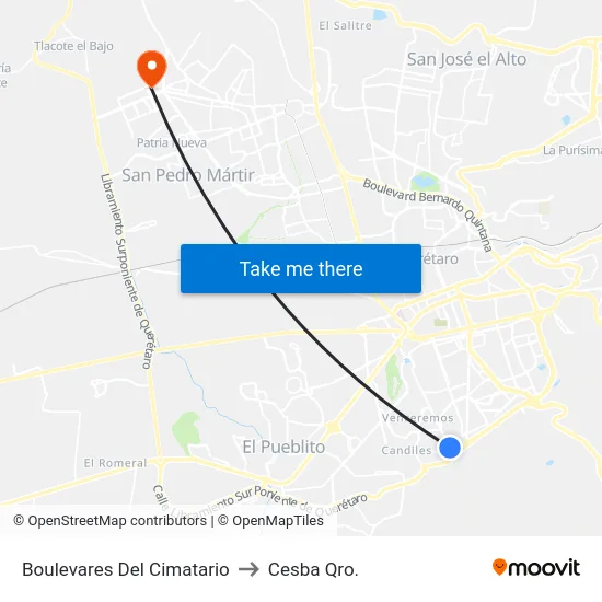 Boulevares Del Cimatario to Cesba Qro. map