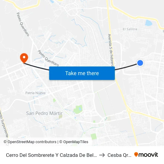 Cerro Del Sombrerete Y Calzada De Belen to Cesba Qro. map