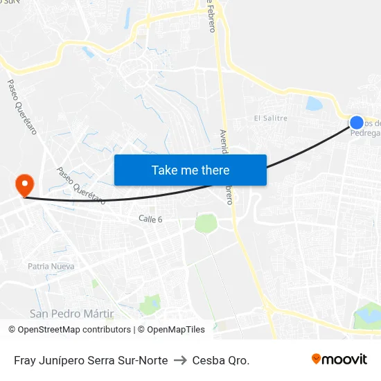 Fray Junípero Serra Sur-Norte to Cesba Qro. map